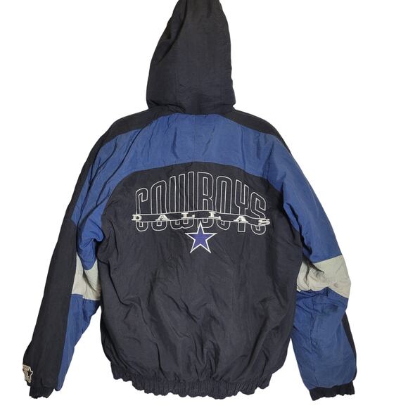 Starter Dallas Cowboys Puffer Coat Jacket Full Zip Vintage NFL Black Mens Med - Picture 2 of 14